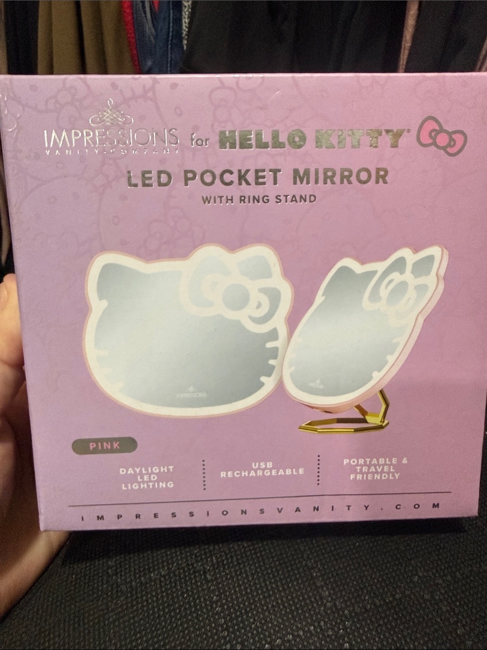 Pink LED Pocket Mirror with Ring Stand